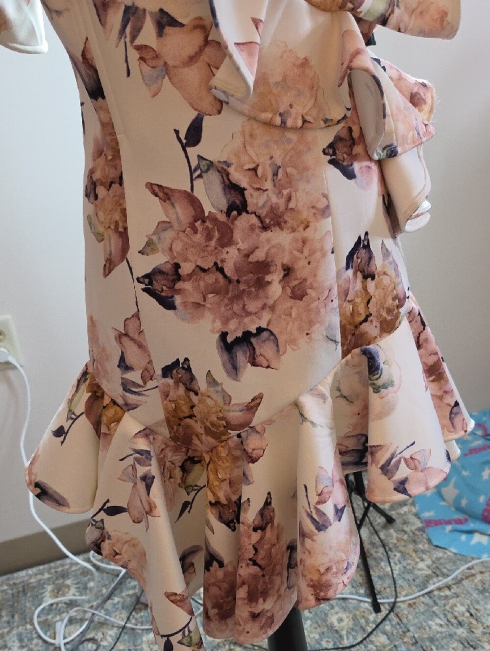 One-Shoulder Floral Ruffle Mini Dress - Blush Pink - Picture 6 of 13